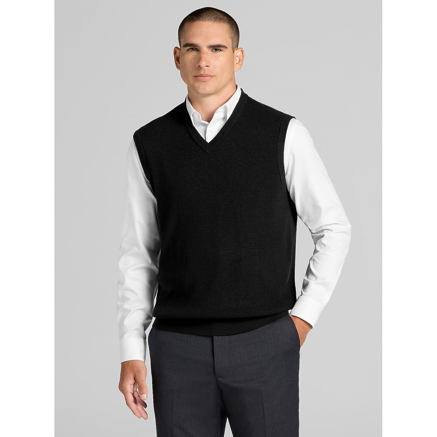 Joseph Abboud Black V-Neck Sweater Vest for Men in Large – Classic Lightweight Knit Pullover Layer for Work and Casual Style
