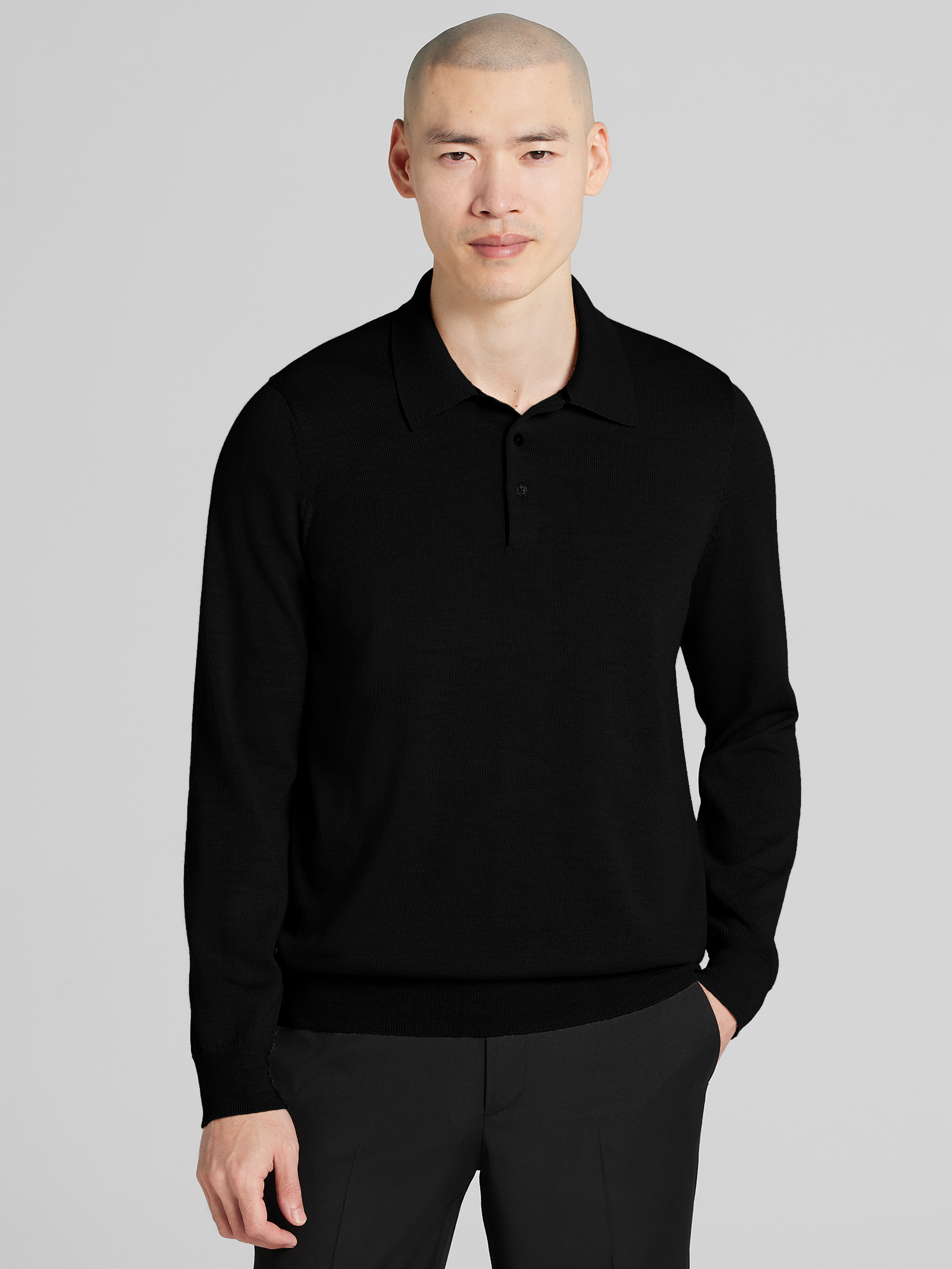 Merino Wool Long Sleeve Polo Sweater