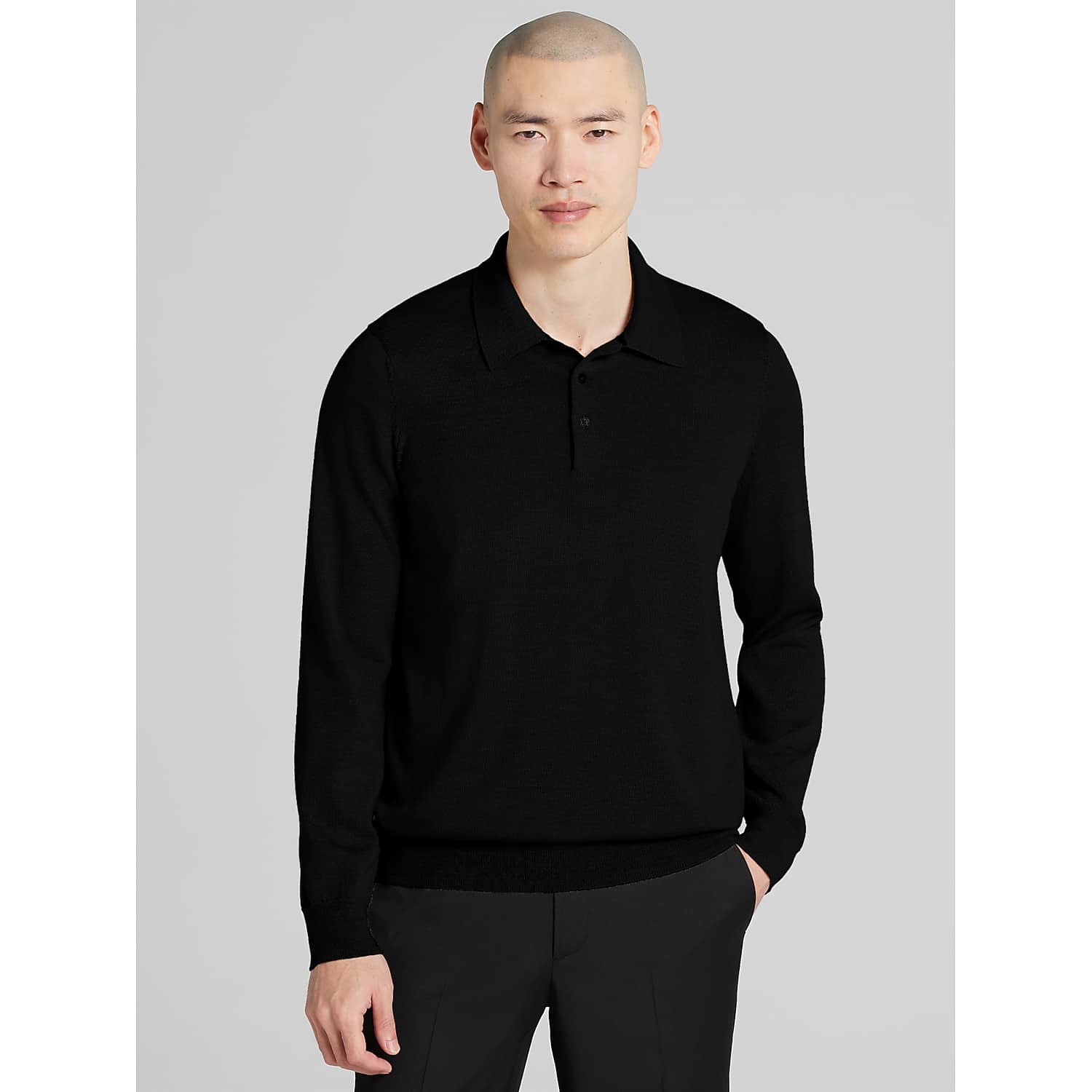 Awearness Kenneth Cole Men's Merino Wool Long Sleeve Polo Sweater, Black - Size: XL
