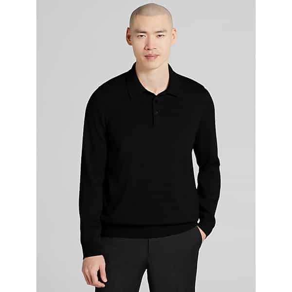 Awearness Kenneth Cole Big & Tall Men's Merino Wool Long Sleeve Polo Sweater Black - Size: 4XLT