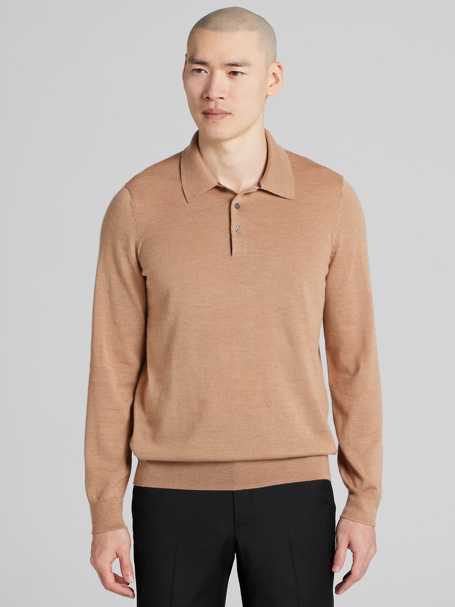 Merino Wool Long Sleeve Polo Sweater