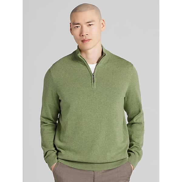 Joseph Abboud Big & Tall Men's Pima Cotton Quarter-Zip Sweater Green Eyes Heather - Size: XLT
