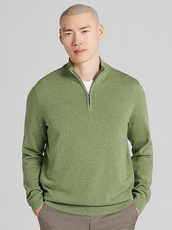 Joseph Abboud Pima Cotton Quarter-Zip Sweater Green Eyes Heather