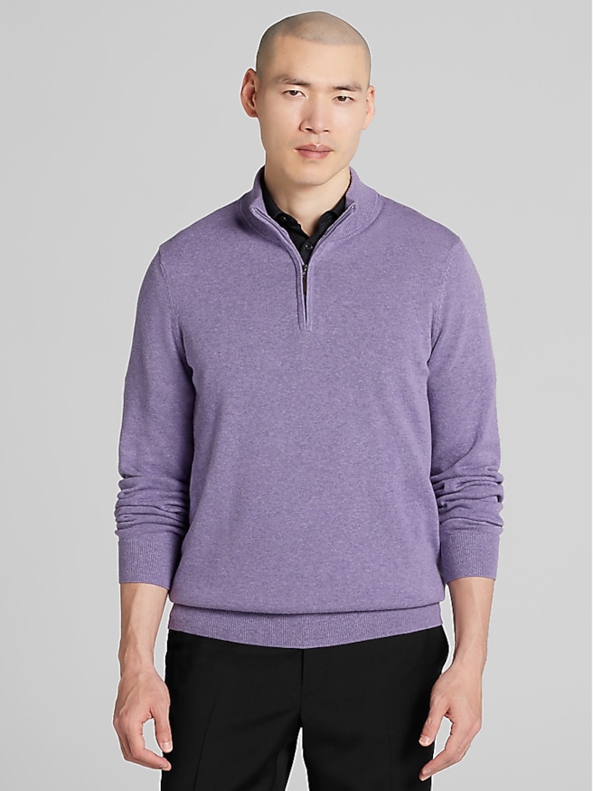 Joseph Abboud Pima Cotton Quarter-Zip Sweater Purple