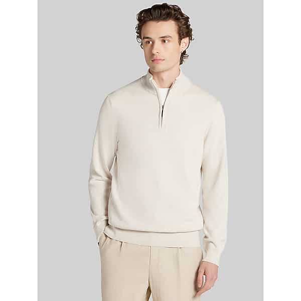 Joseph Abboud Men's Modern Fit Pima 1/4-Zip Sweater Turtledove - Size: Large