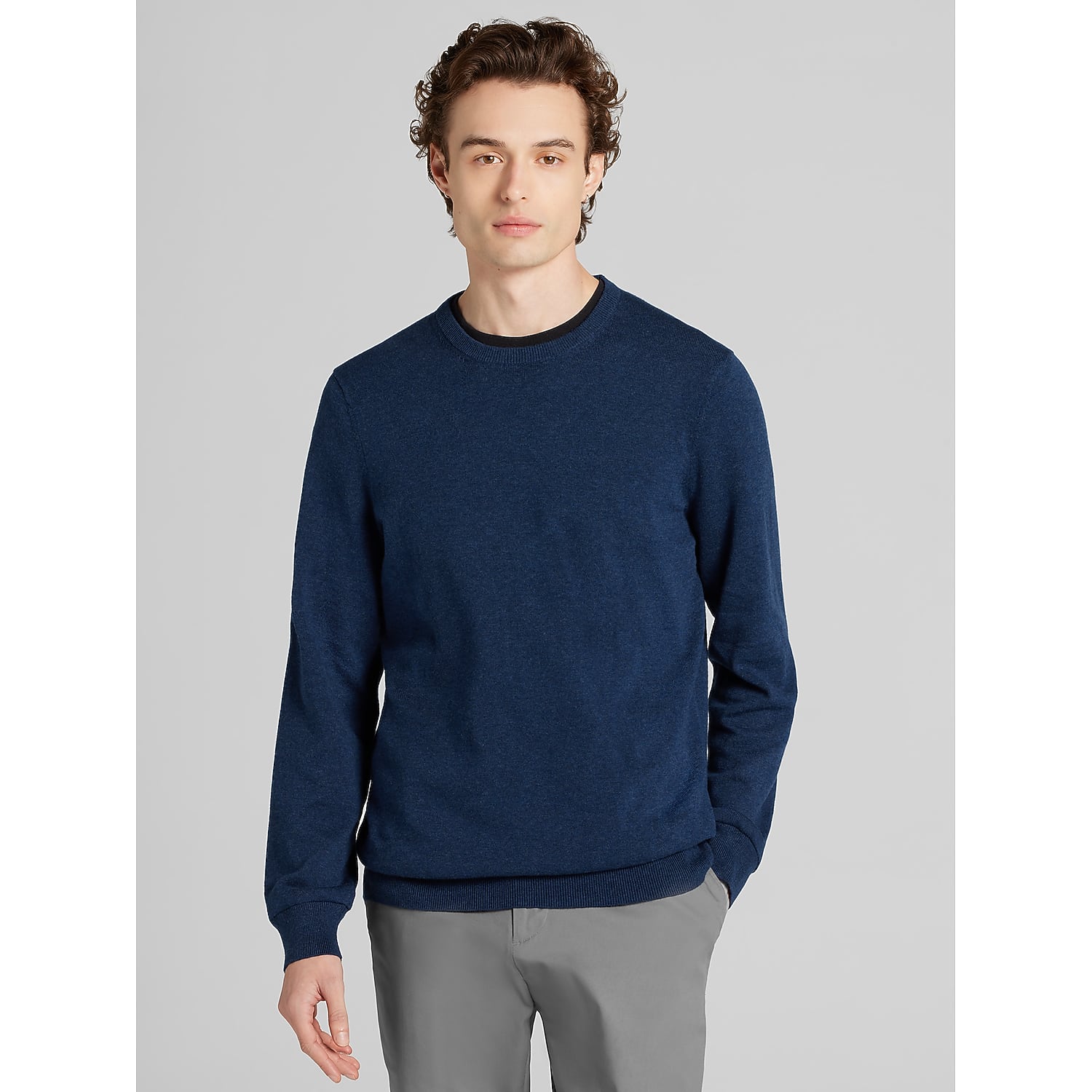 Joseph Abboud Big & Tall Modern Fit Crew Neck Sweater in Navy Blazer – 100% Pima Cotton, Long Sleeve, Size LT