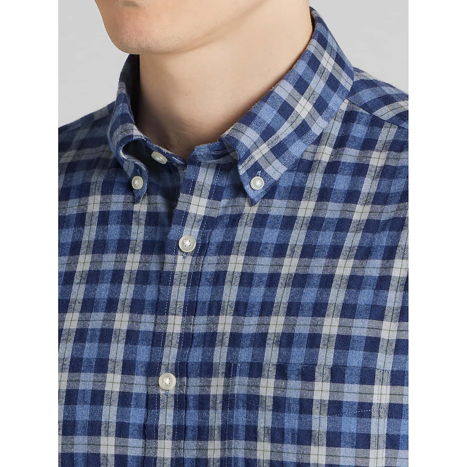 Joseph Abboud Modern Fit Plaid Flannel Button-Up Shirt in Blue and Green – Long Sleeve Men’s Casual Shirt