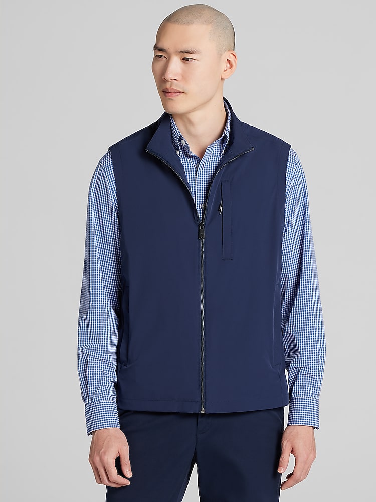 mens casual dress vest Awearness Kenneth Cole Modern 4-Way Stretch Vest, Navy Blazer - Blue | Vests Grey vest Color:Brown Natural HARD-TAGGED-MA-09.15.25 Lawn Dress Design Stylish Adjustable Back Strap