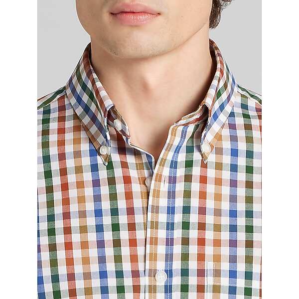 Wilke-Rodriguez Men's Modern Fit Check Poplin Button-Up Shirt Rust/Gold