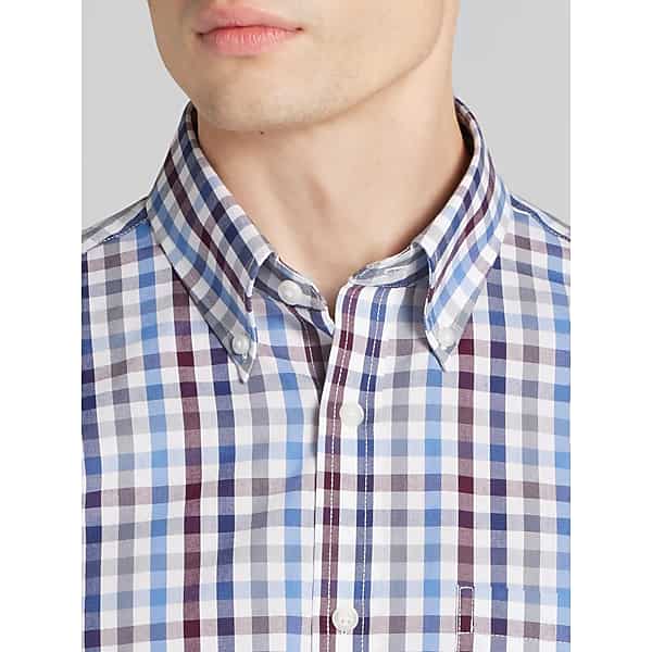 Wilke-Rodriguez Men's Modern Fit Check Poplin Button-Up Shirt Burgundy/Blue
