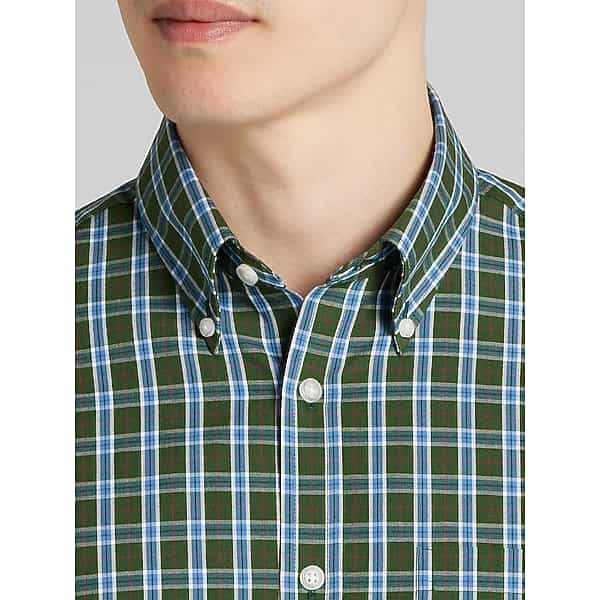 Wilke-Rodriguez Mens Modern Fit Poplin Button Up Shirt Green