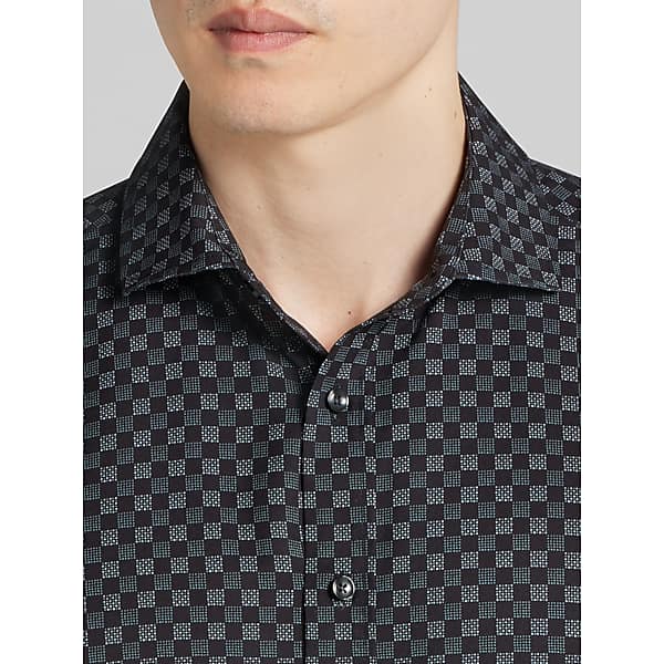 Awearness Kenneth Cole Men's Modern Fit 4-Way Stretch Tonal Check Button Up Shirt Black