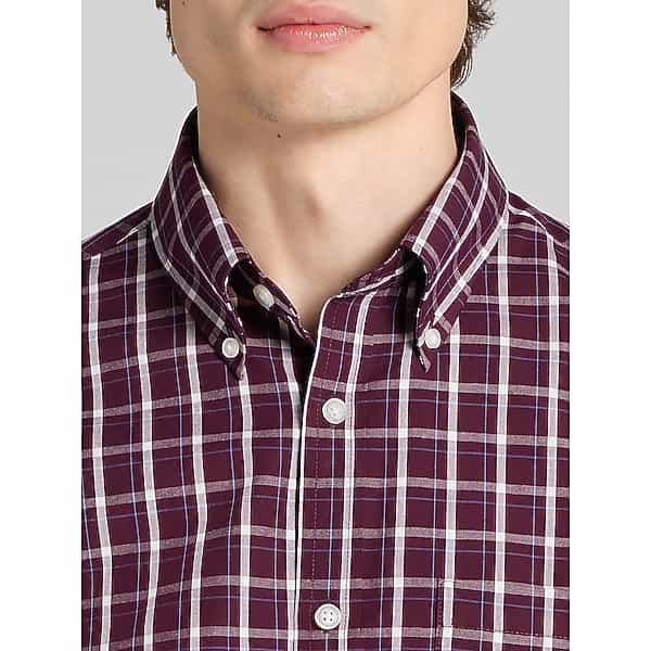 Wilke-Rodriguez Men's Modern Fit Windowpane Button-Up Shirt Burgundy/Blue