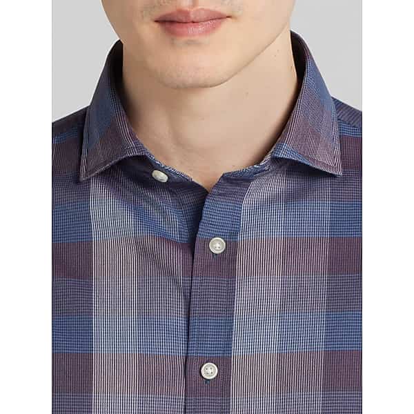Joseph Abboud Men's Modern Fit Check Button Up Shirt Burgundy/Blue