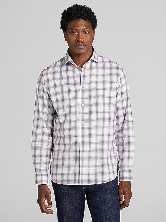 Joseph Abboud Modern Fit Refined Plaid Woven Button-Up Shirt