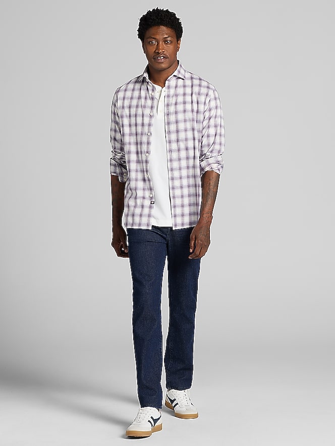 Joseph Abboud Modern Fit Refined Plaid Woven Button-Up Shirt
