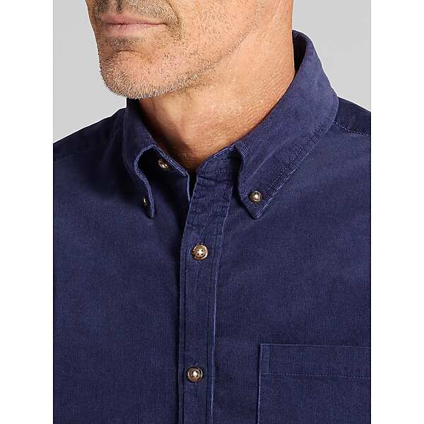 Joseph Abboud Men's Modern Fit Corduroy Button Up Shirt Navy