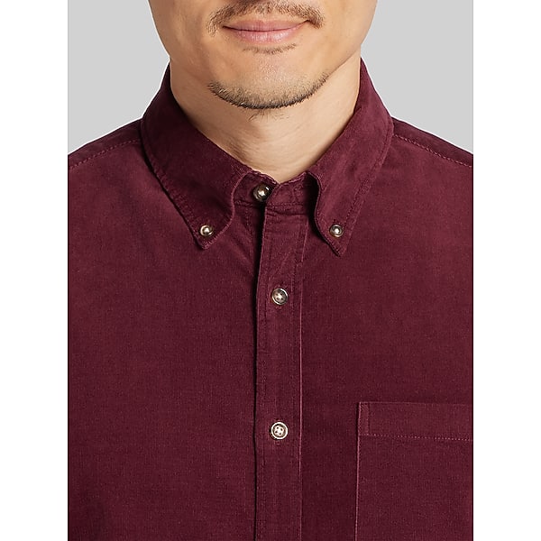 Joseph Abboud Men's Modern Fit Corduroy Button Up Shirt Burgundy