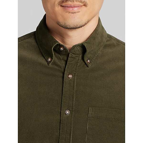 Joseph Abboud Mens Modern Fit Corduroy Button Up Shirt Green
