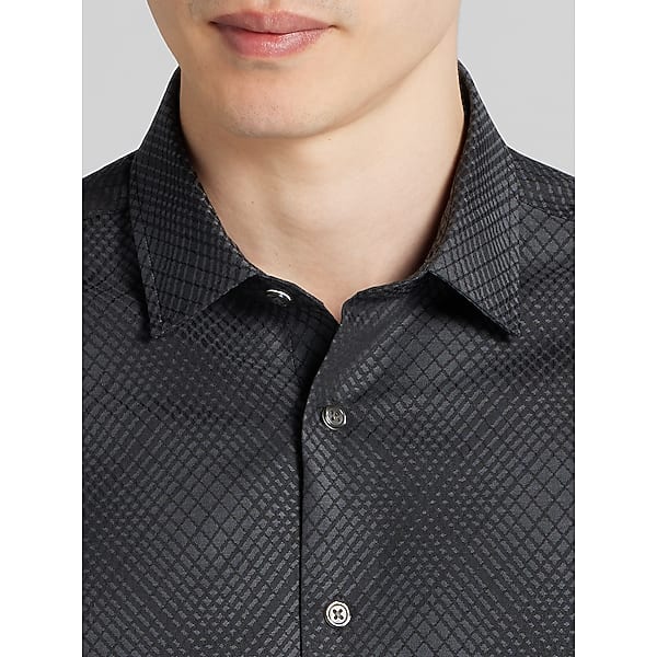 Awearness Kenneth Cole Men's Slim Fit Hatch Pattern Button-Up Shirt Charcoal