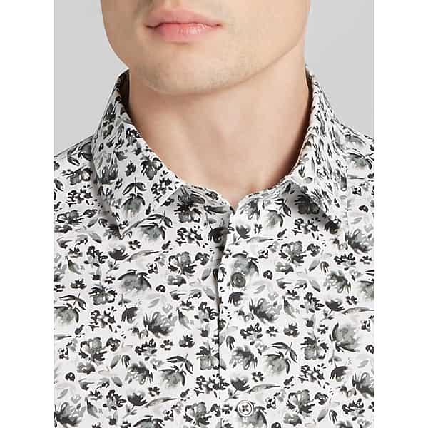 Awearness Kenneth Cole Men's CHILLFLEX Slim Fit Floral Button Up Shirt Grey Floral
