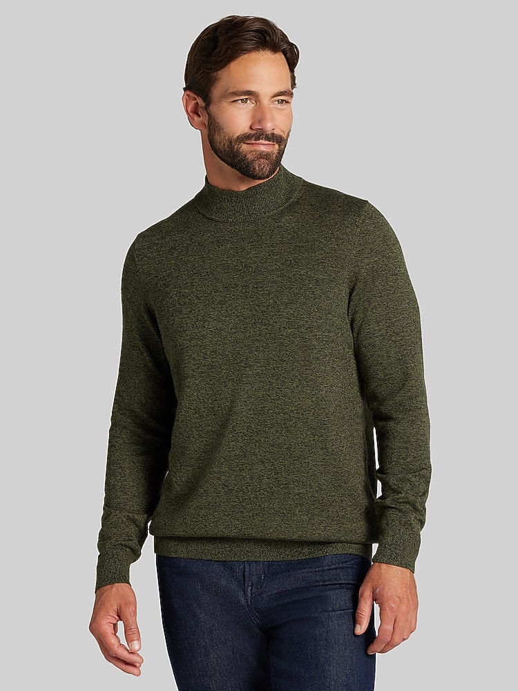 Wilke-Rodriguez Modern Fit Marled Mock Neck Sweater, Olive - Green