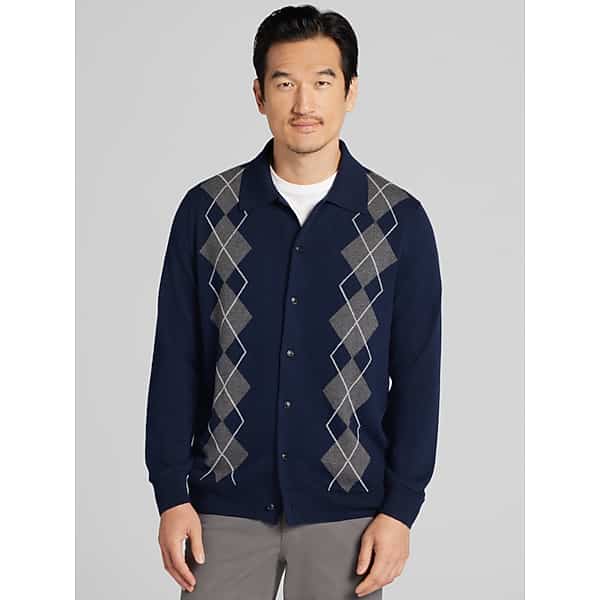 Joseph Abboud Big & Tall Men's Modern Fit Argyle Button Front Polo Sweater Navy Blazer - Size: 3X