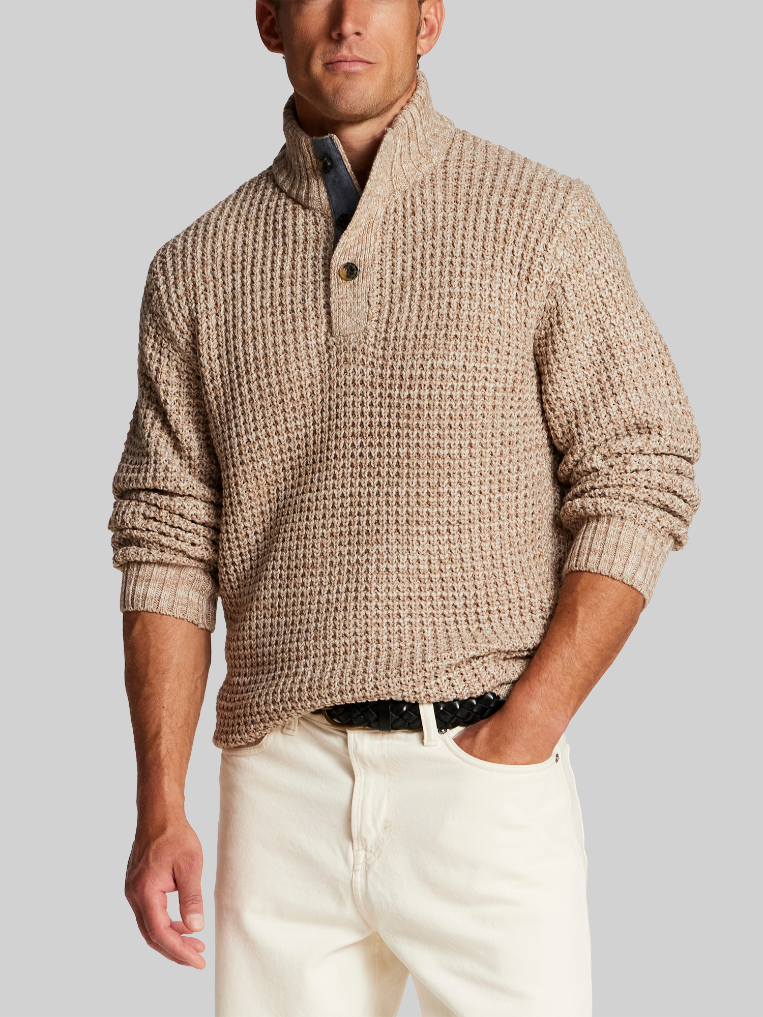 Textured Mixy Quarter-Button Sweater