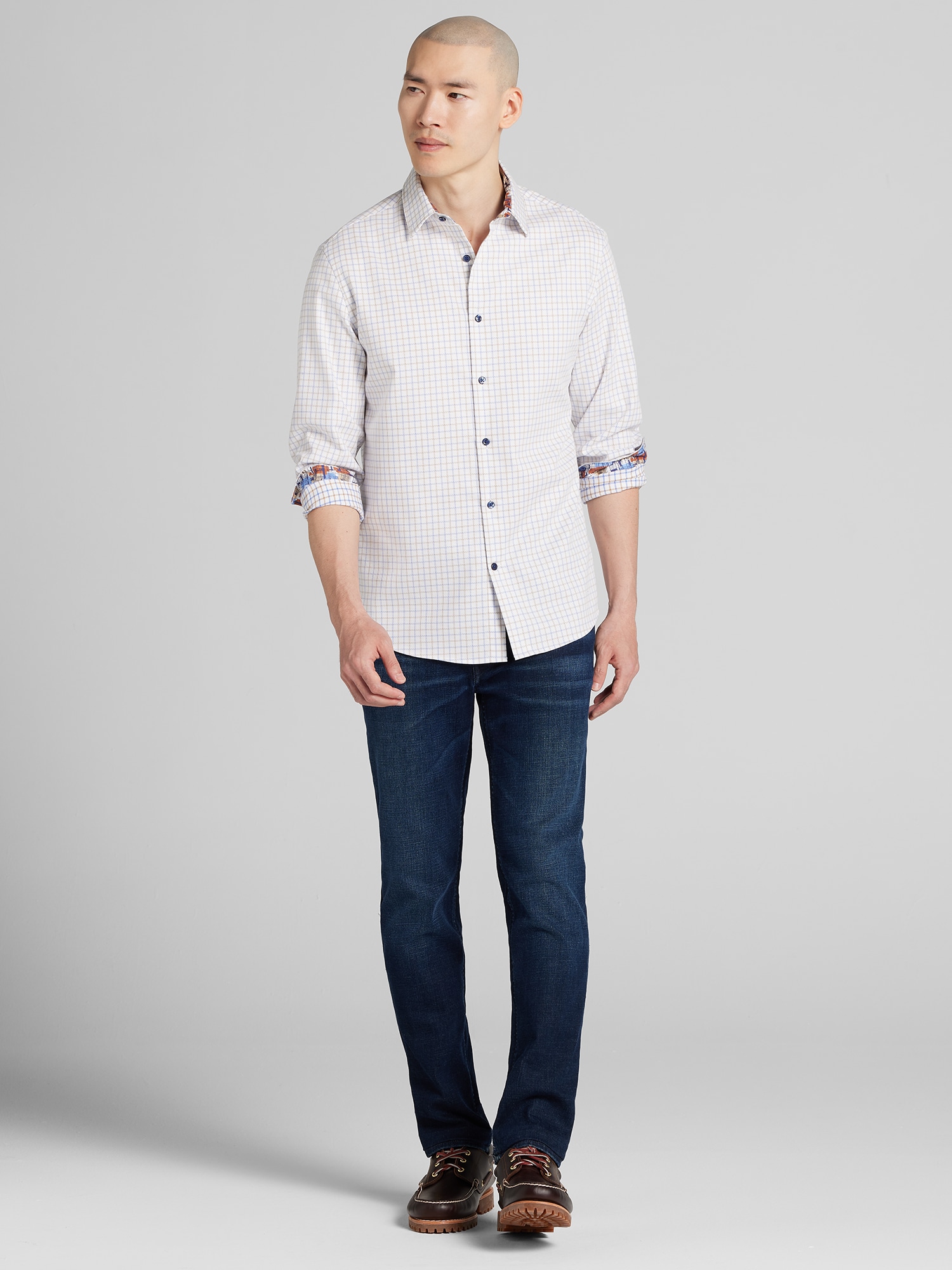 Modern Fit Grid Pattern Button Up Shirt