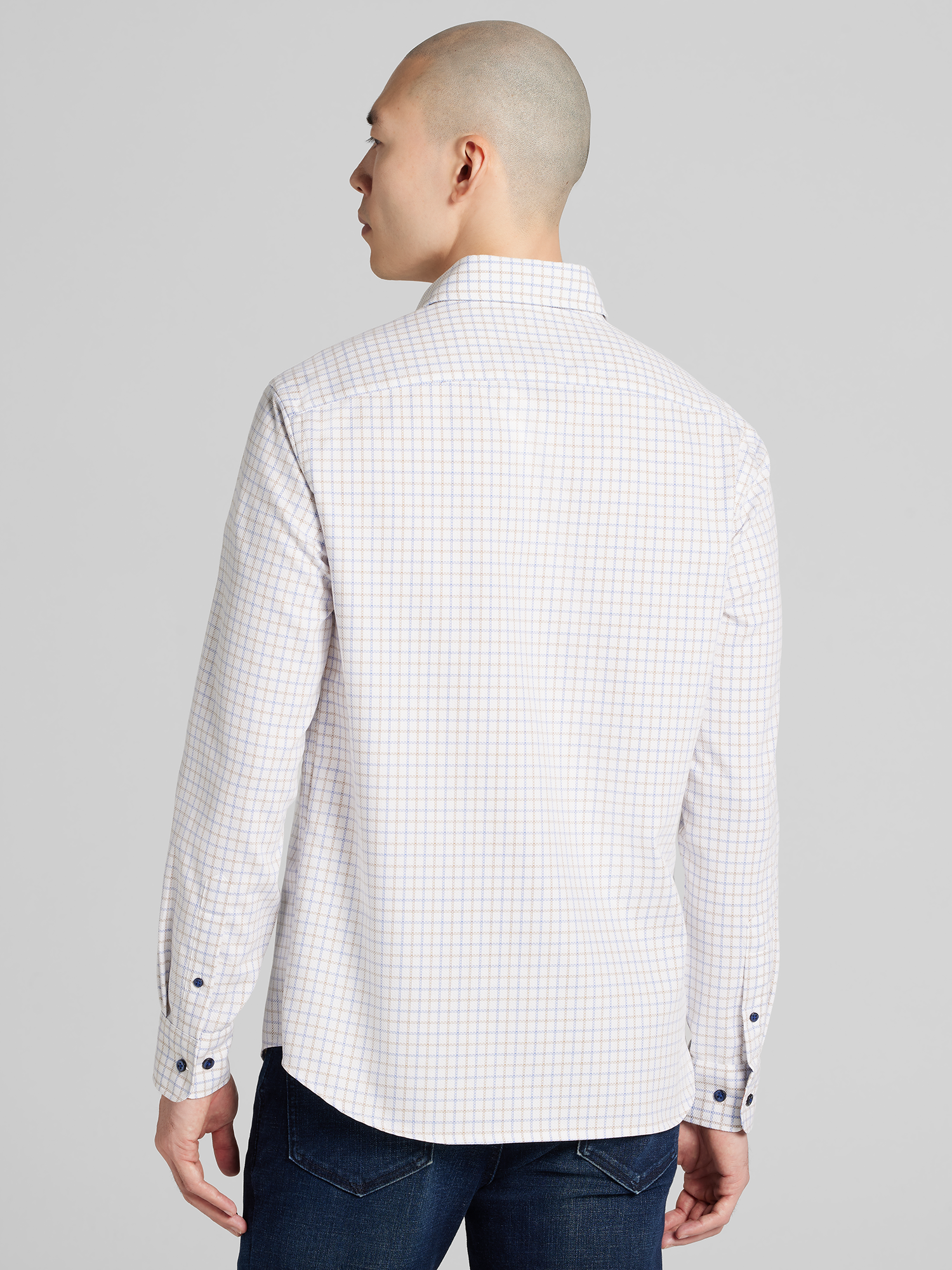 Modern Fit Grid Pattern Button Up Shirt