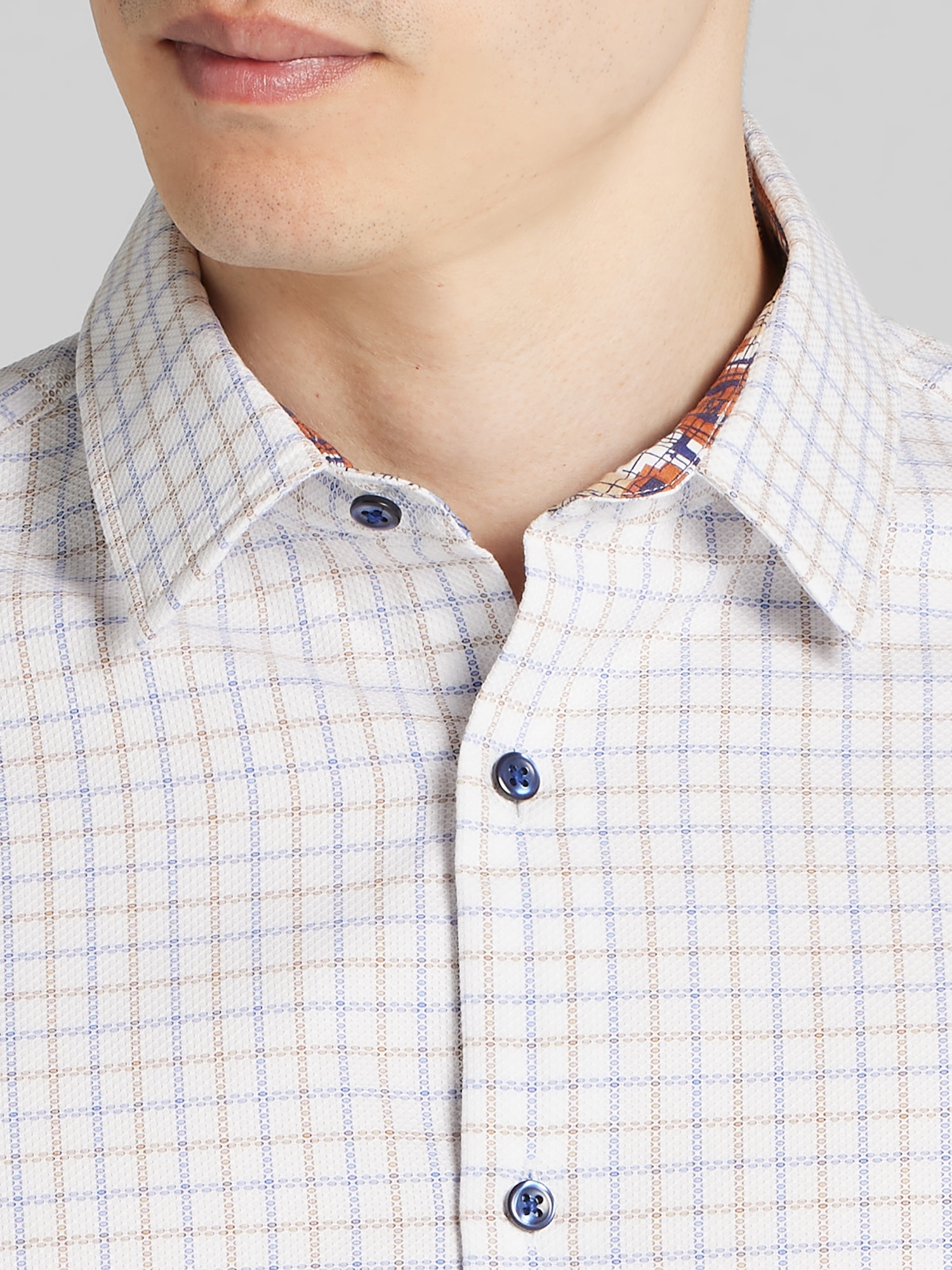 Modern Fit Grid Pattern Button Up Shirt