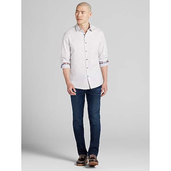 Men's Wearhouse Men's Modern Fit Button Up Shirt with Contrast Collar Trim Blue/Tan - Size: XL
