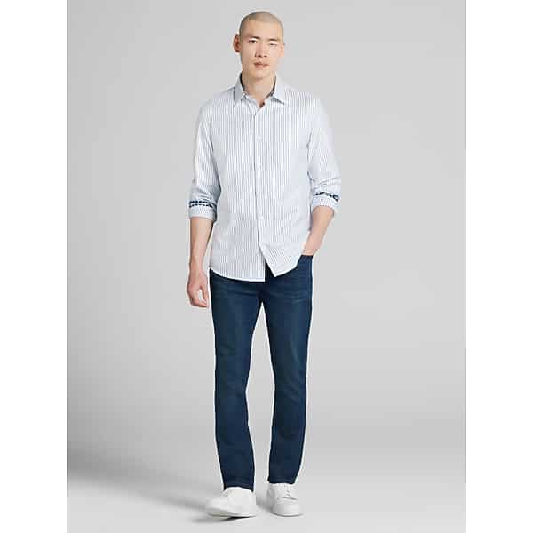 Men's Wearhouse Men's Modern Fit Button Up Shirt with Contrast Collar Trim White - Size: Small