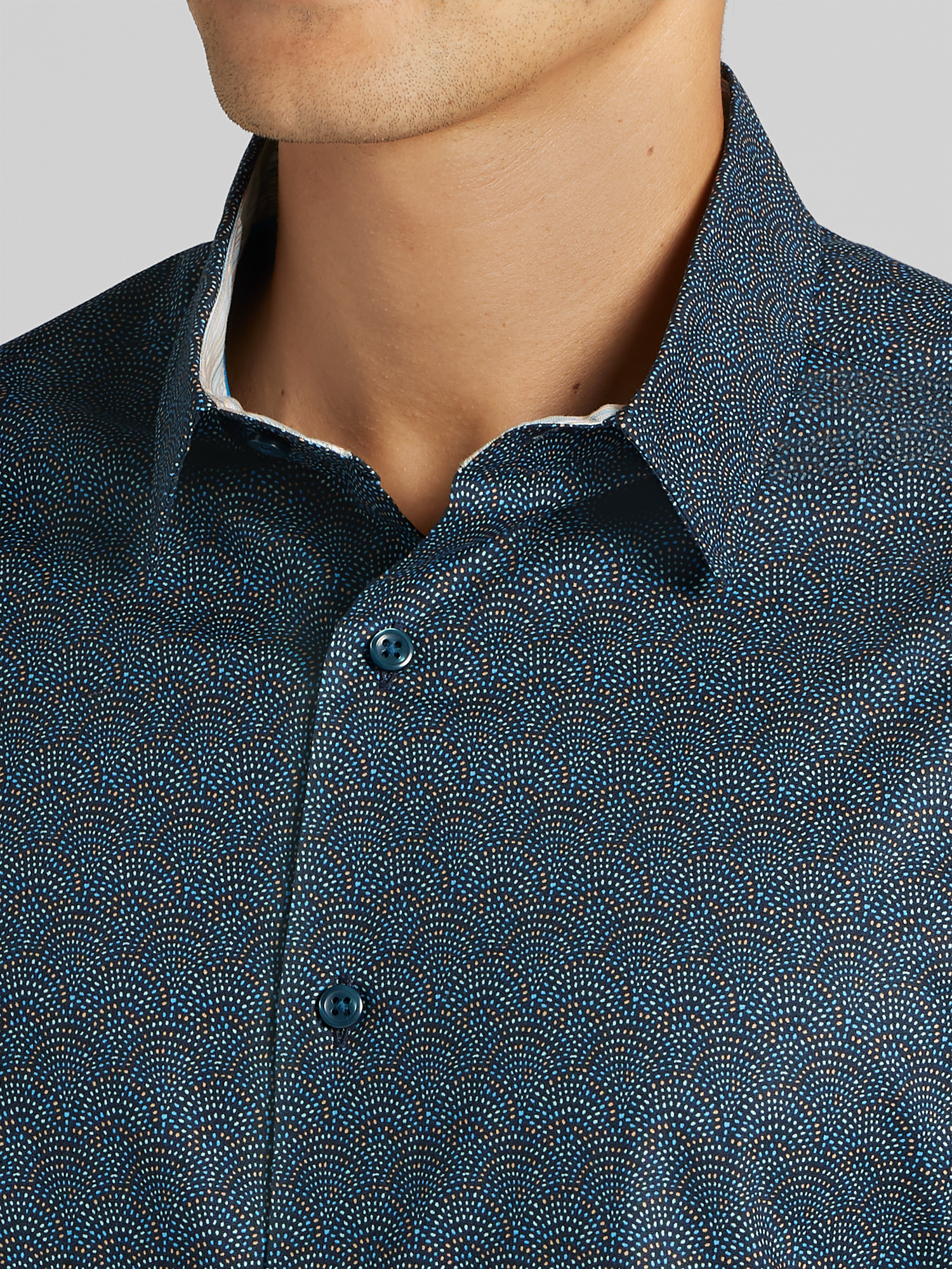 Modern Fit Button Up Shirt with Contrast Collar Trim
