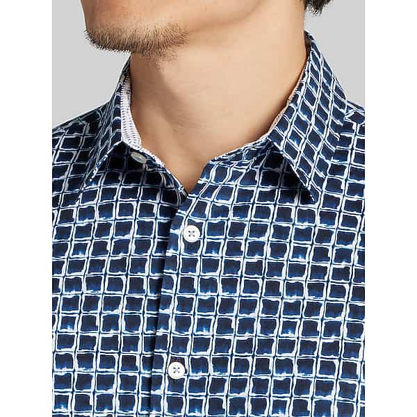 Men's Wearhouse Men's Modern Fit Button Up Shirt with Contrast Collar Trim Blue - Size: XL