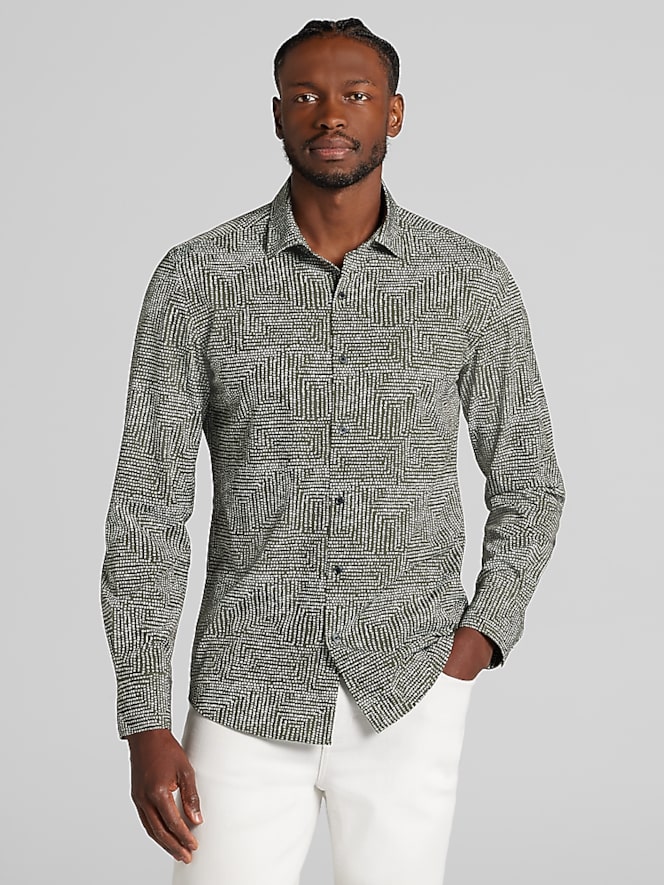 Awearness Kenneth Cole Slim Fit Dotted Pattern 4-Way Stretch Button Up Shirt