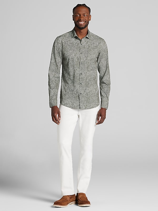 Awearness Kenneth Cole Slim Fit Dotted Pattern 4-Way Stretch Button Up Shirt