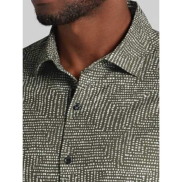 Awearness Kenneth Cole Men's Slim Fit Dotted Pattern 4-Way Stretch Button Up Shirt Green