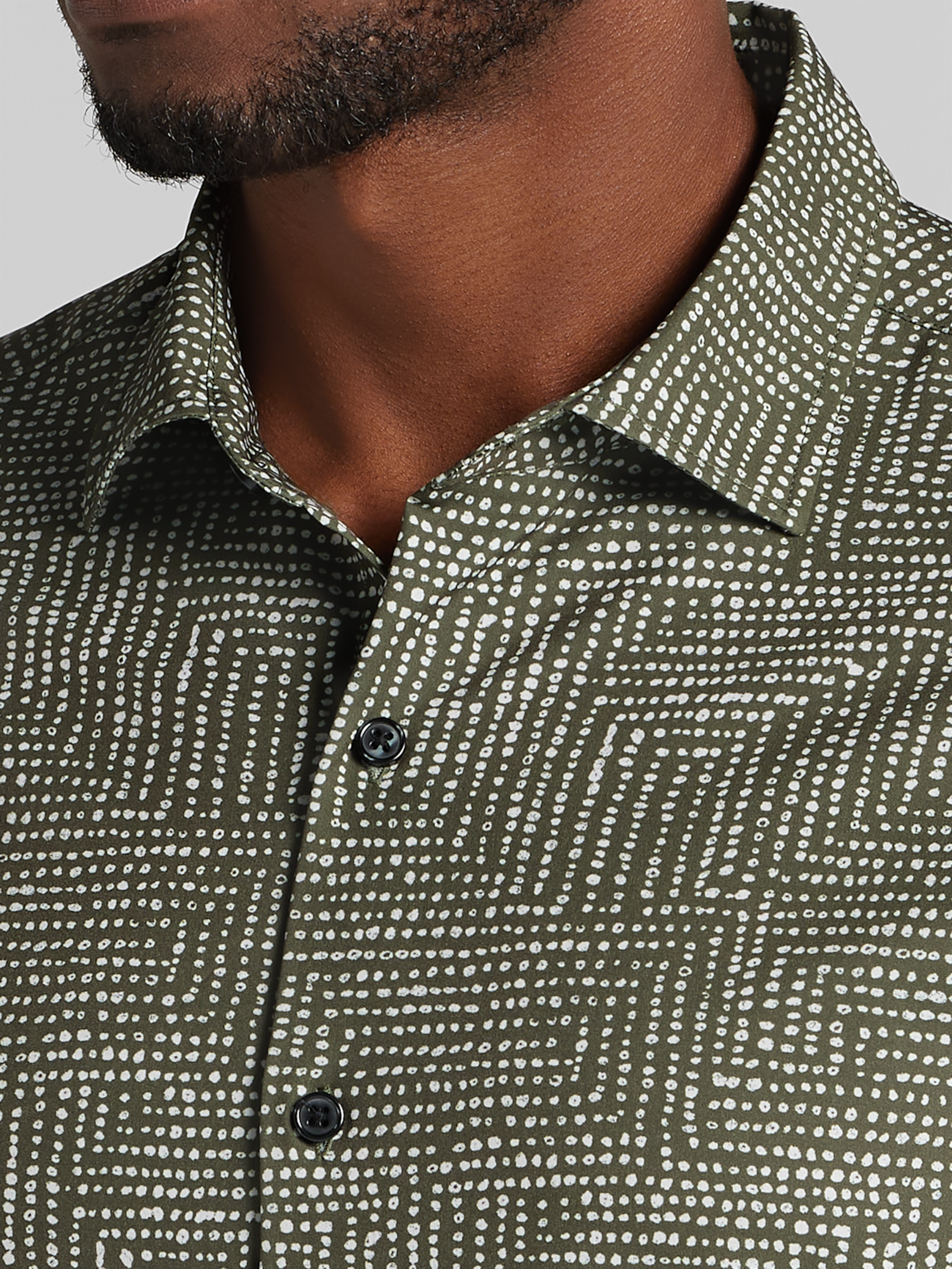 Slim Fit Dotted Pattern 4-Way Stretch Button Up Shirt