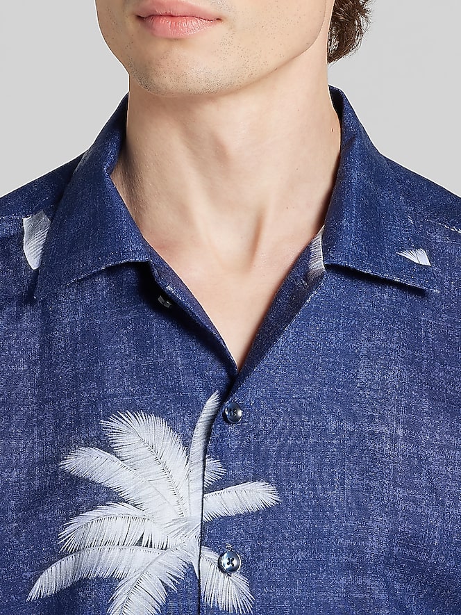 Joseph Abboud Modern Fit Resort Palm Tree Short-Sleeve Woven Button Up Shirt