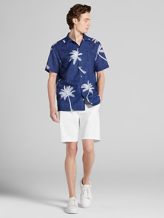 Joseph Abboud Modern Fit Resort Palm Tree Short-Sleeve Woven Button Up Shirt