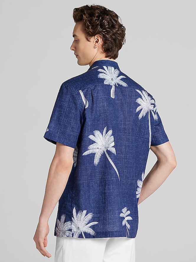Joseph Abboud Modern Fit Resort Palm Tree Short-Sleeve Woven Button Up Shirt