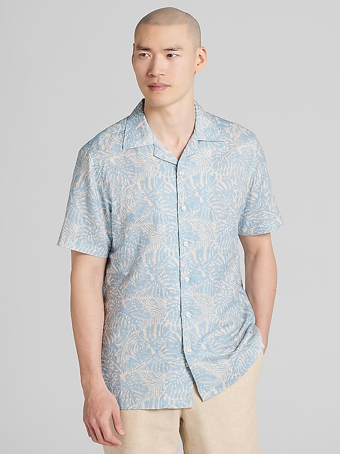 Joseph Abboud Modern Fit Tropical Pattern Camp Shirt