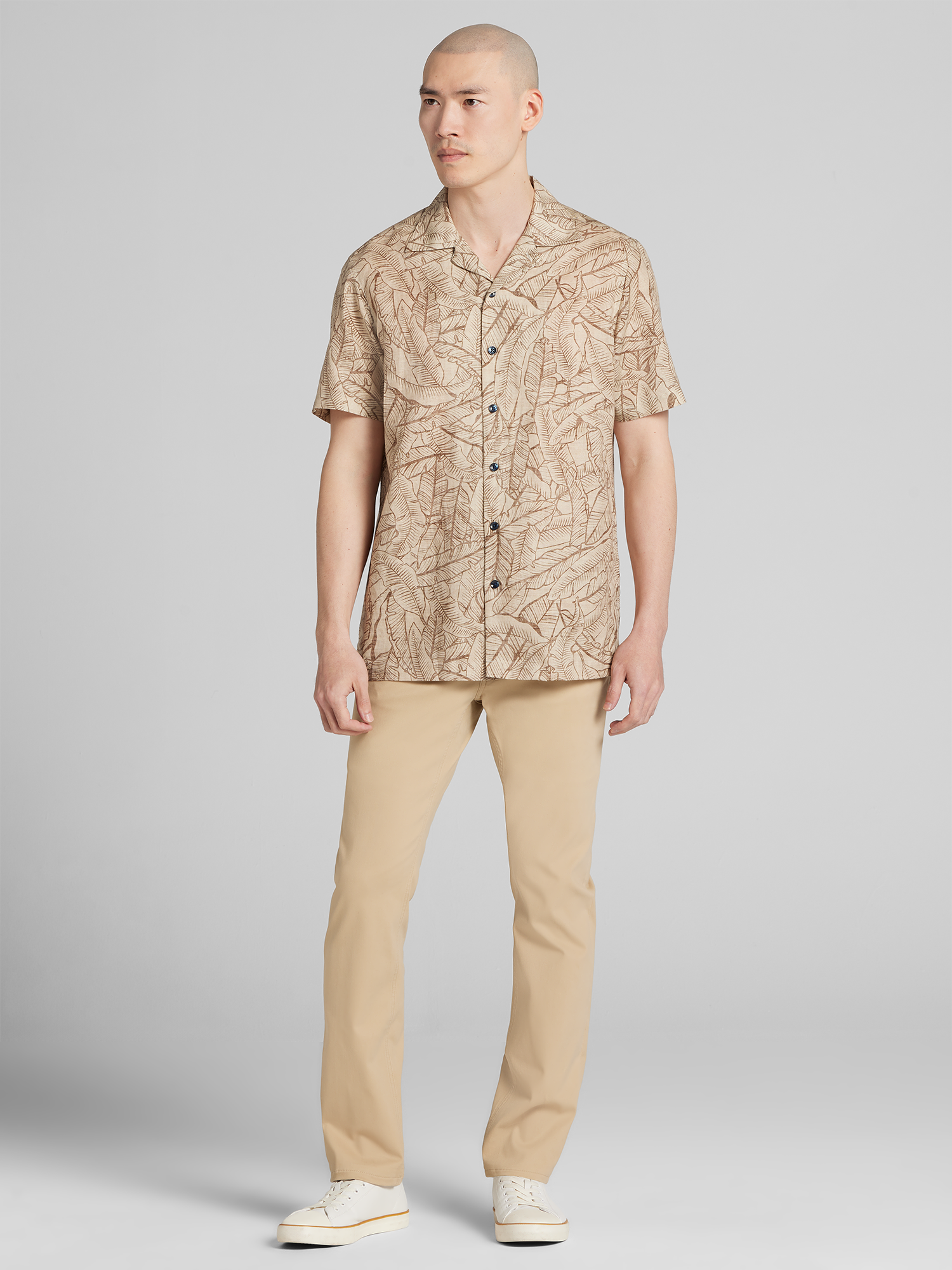 Modern Fit Tropical Pattern Camp Shirt