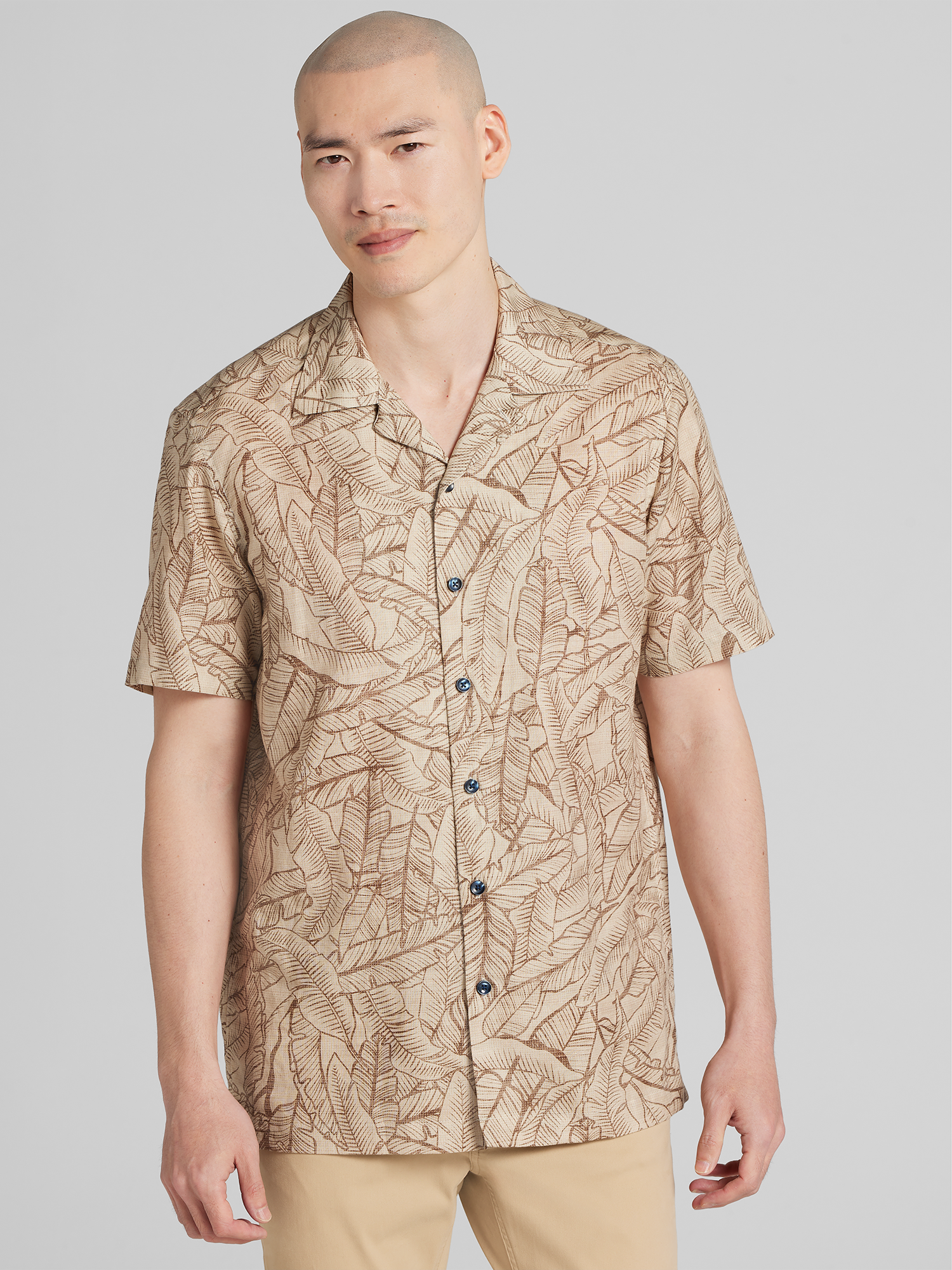Modern Fit Tropical Pattern Camp Shirt