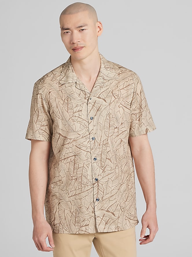 Joseph Abboud Modern Fit Tropical Pattern Camp Shirt