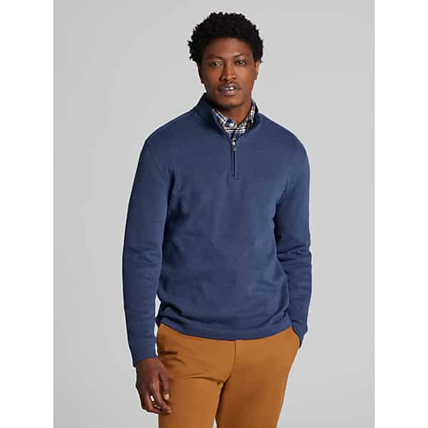 Joseph Abboud Big & Tall Men's Luxe Cotton Ribbed Quarter-Zip Peacoat Heather - Size: 3X