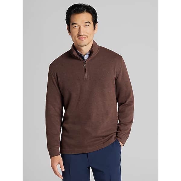 Joseph Abboud Big & Tall Men's Luxe Cotton Ribbed Quarter-Zip Mole - Size: XLT