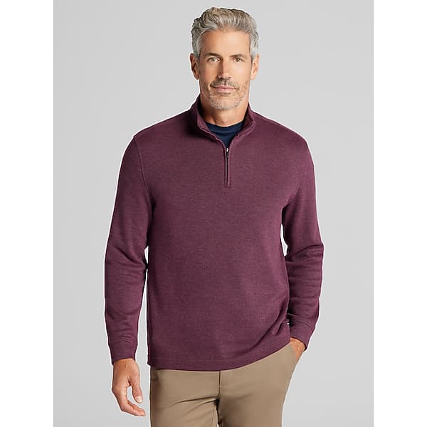 Joseph Abboud Big & Tall Men's Luxe Cotton Ribbed Quarter-Zip Windsor Purple Wine Heather - Size: 4X