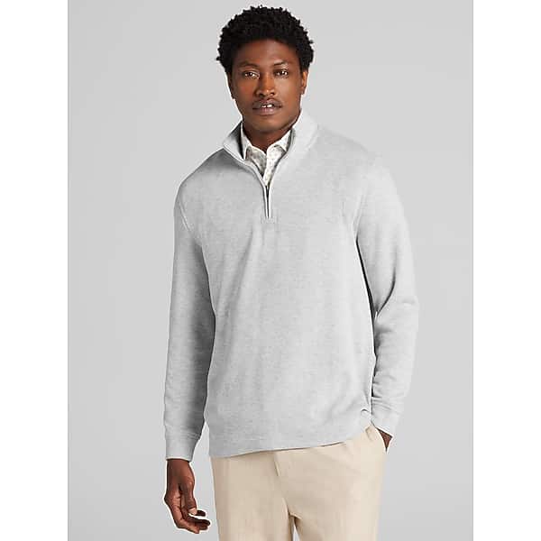 Joseph Abboud Big & Tall Men's Luxe Cotton Ribbed Quarter-Zip Light Grey - Size: XLT